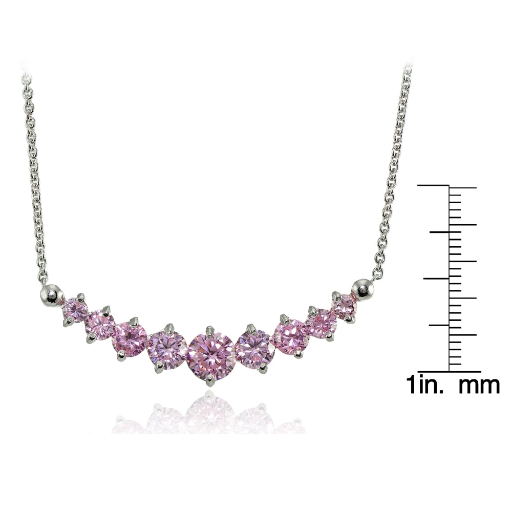 Sterling Silver Light Pink Cubic Zirconia Graduated Necklace-3