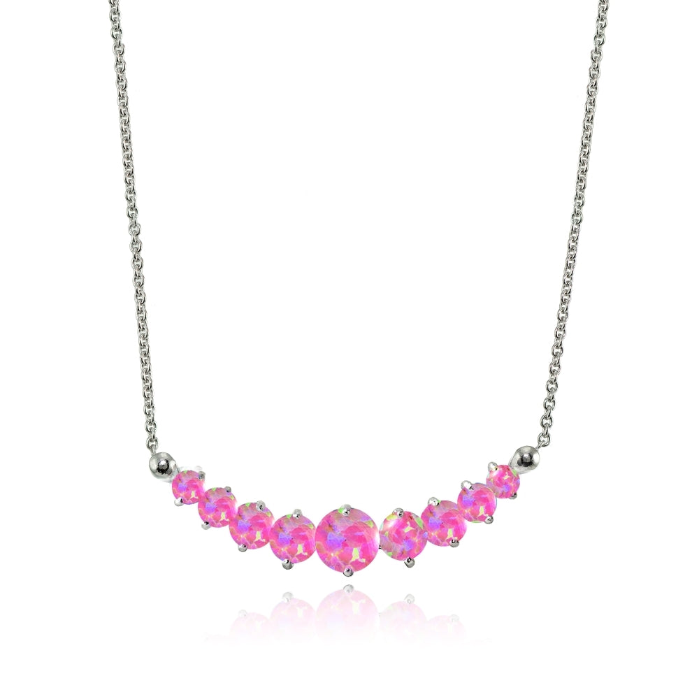 Sterling Silver Created Pink Opal Graduated Necklace