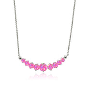 Sterling Silver Created Pink Opal Graduated Necklace