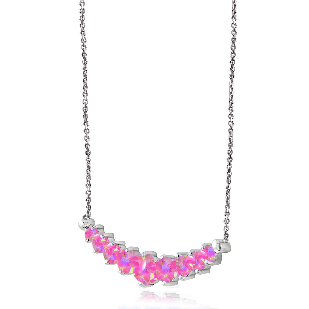Sterling Silver Created Pink Opal Graduated Necklace-2