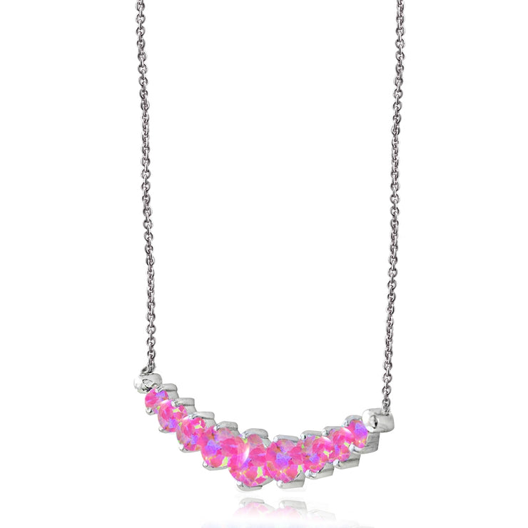 Sterling Silver Created Pink Opal Graduated Necklace