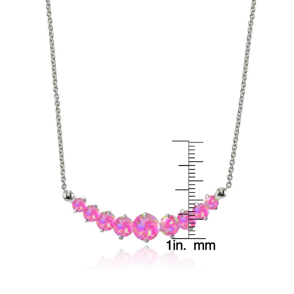 Sterling Silver Created Pink Opal Graduated Necklace-3