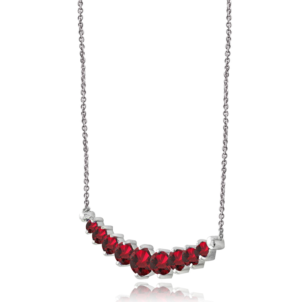 Sterling Silver Created Ruby Graduated Necklace-2