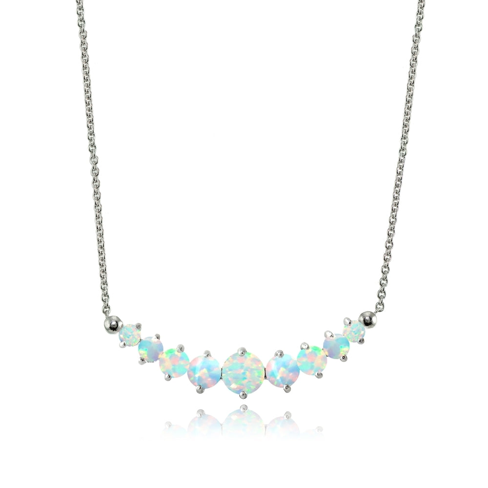 Sterling Silver Created Opal Graduated Necklace