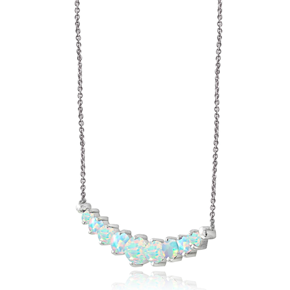 Sterling Silver Created Opal Graduated Necklace-2