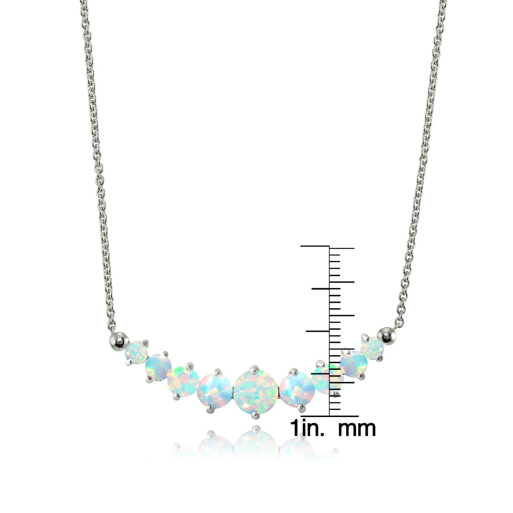 Sterling Silver Created Opal Graduated Necklace-3