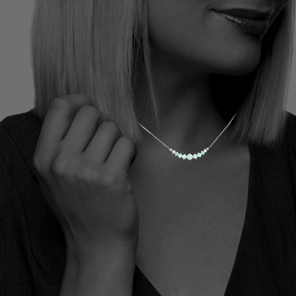 Sterling Silver Created Opal Graduated Necklace-4