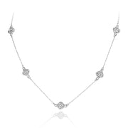 Sterling Silver Polished Love Knot Flower Station Chain Necklace