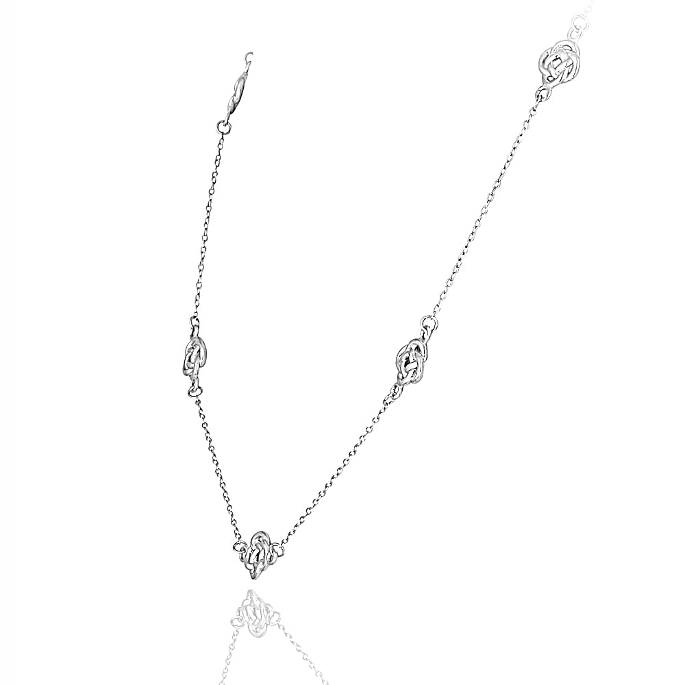 Sterling Silver Polished Love Knot Flower Station Chain Necklace-2