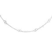Sterling Silver Figaro Link Chain with Double Hearts Choker Necklace