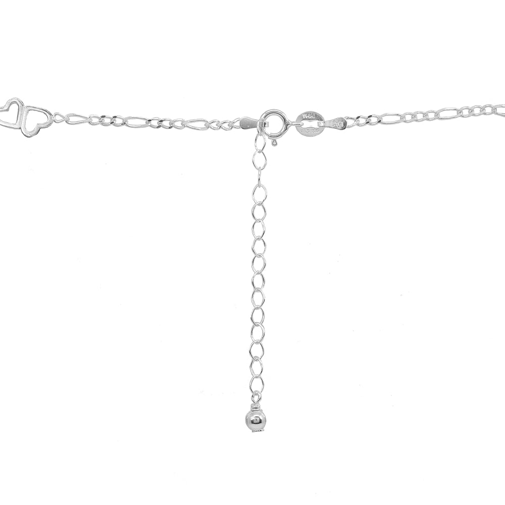 Sterling Silver Figaro Link Chain with Double Hearts Choker Necklace-2