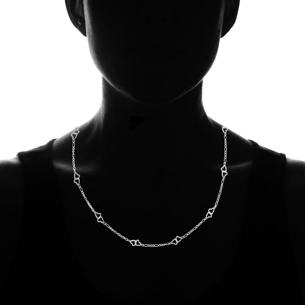Sterling Silver Figaro Link Chain with Double Hearts Necklace, 20 Inches-3