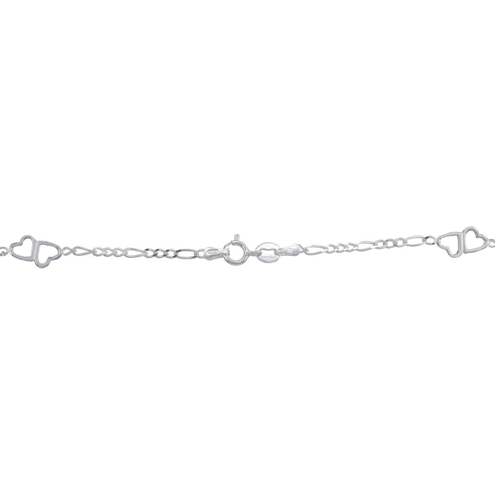 Sterling Silver Figaro Link Chain with Double Hearts Necklace, 24 Inches-2