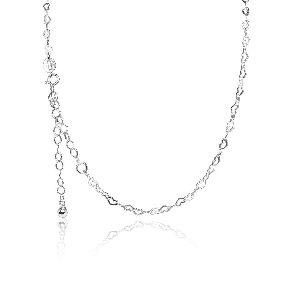 Sterling Silver Heart Link Chain Choker Necklace-2