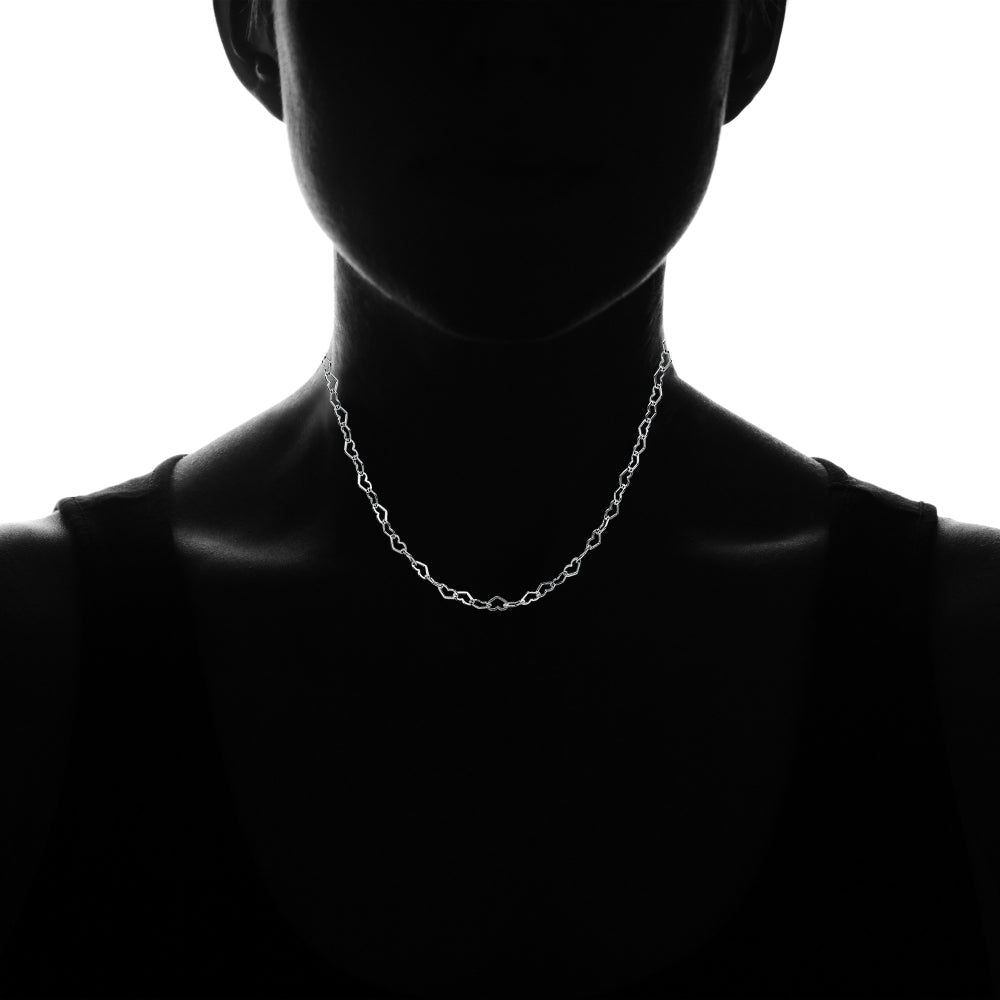 Sterling Silver Heart Link Chain Choker Necklace-3