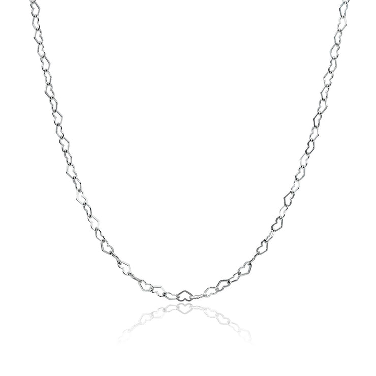 Sterling Silver Heart Link Chain Necklace, 16 Inches