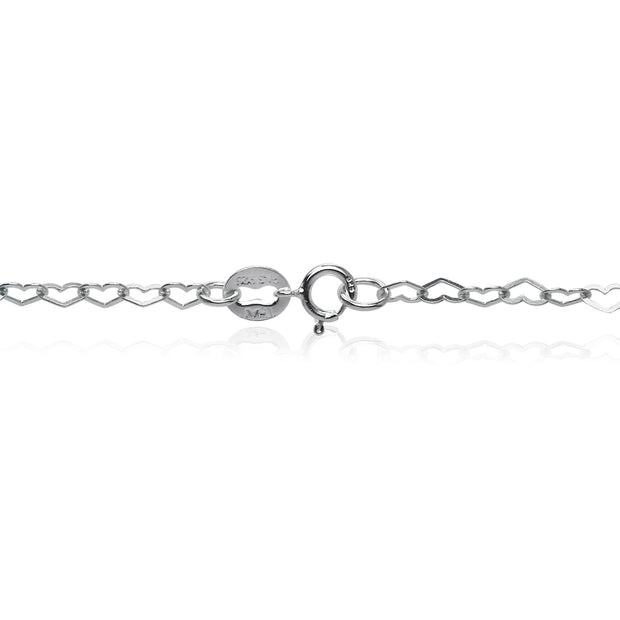 Sterling Silver Heart Link Chain Necklace, 16 Inches
