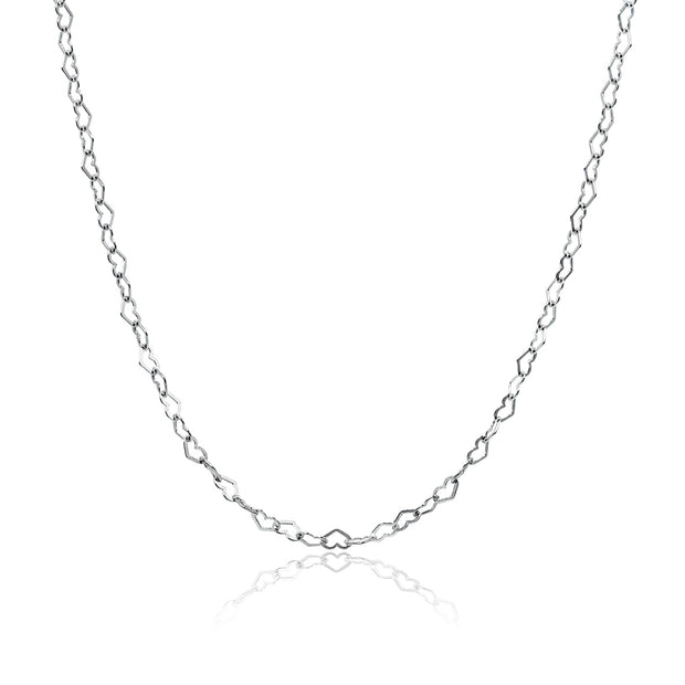 Sterling Silver Heart Link Chain Necklace, 30 Inches