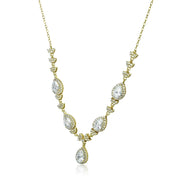 Yellow Gold Flashed Sterling Silver Cubic Zirconia Teardrop Evening Statement Necklace