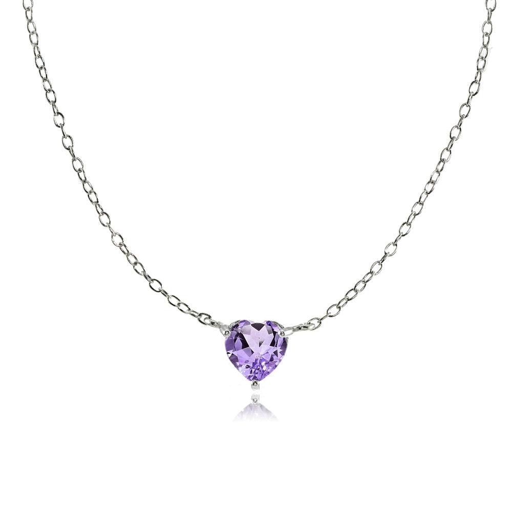 Sterling Silver Small Dainty Amethyst Heart Choker Necklace