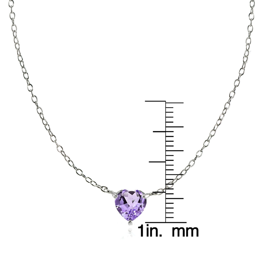Sterling Silver Small Dainty Amethyst Heart Choker Necklace-2
