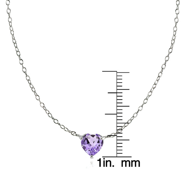 Sterling Silver Small Dainty Amethyst Heart Choker Necklace