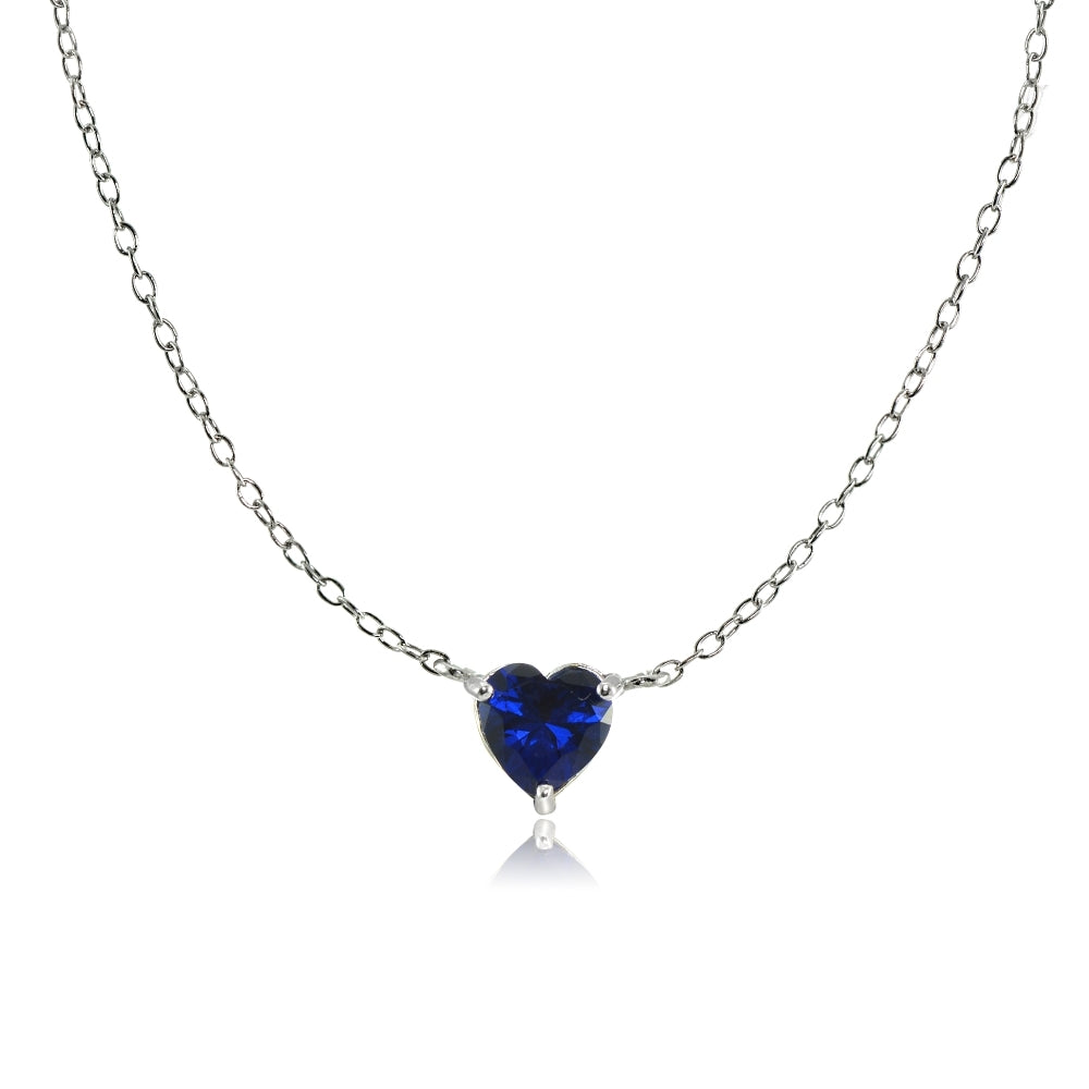 Sterling Silver Small Dainty Created Blue Sapphire Choker Necklace
