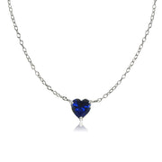 Sterling Silver Small Dainty Created Blue Sapphire Choker Necklace