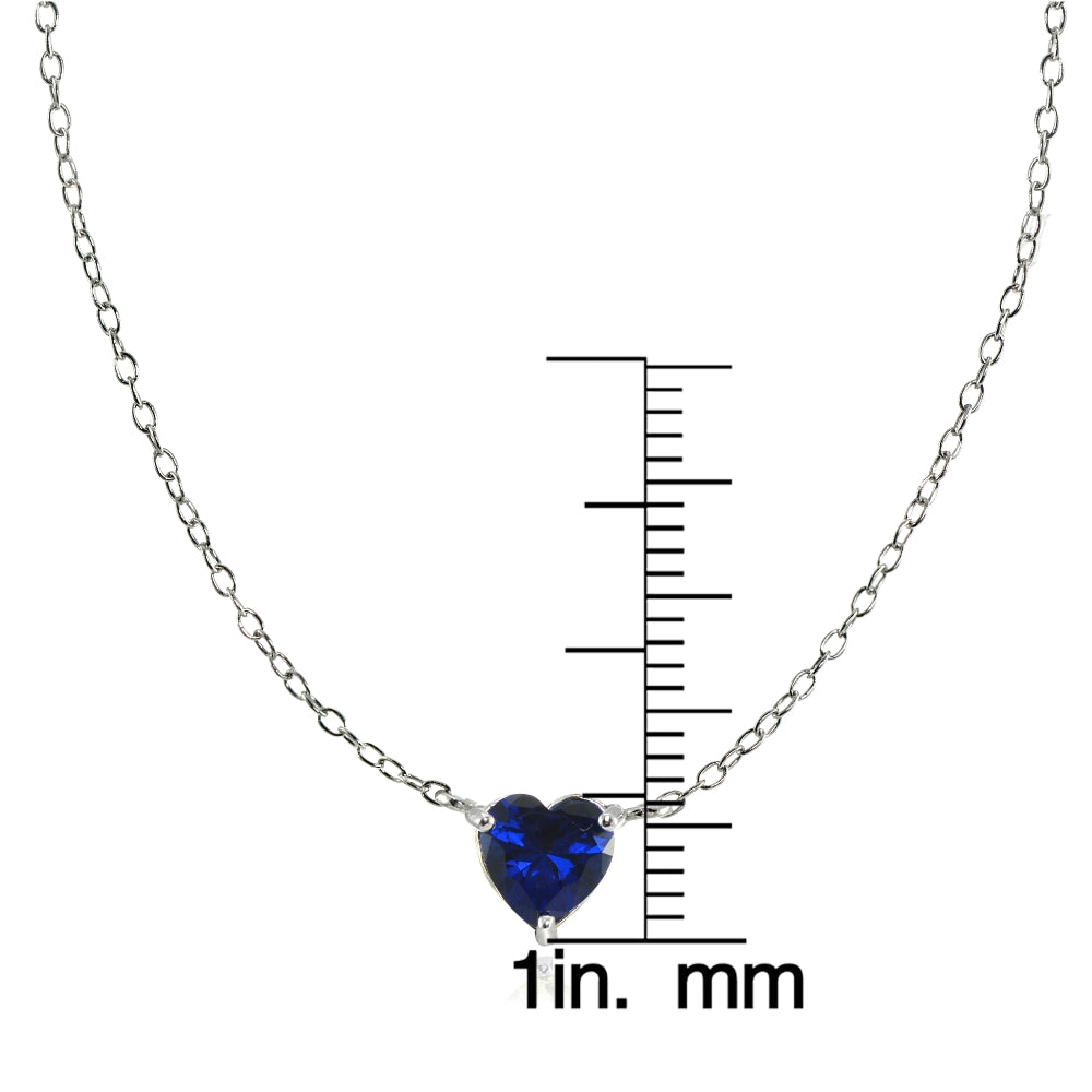 Sterling Silver Small Dainty Created Blue Sapphire Choker Necklace-3