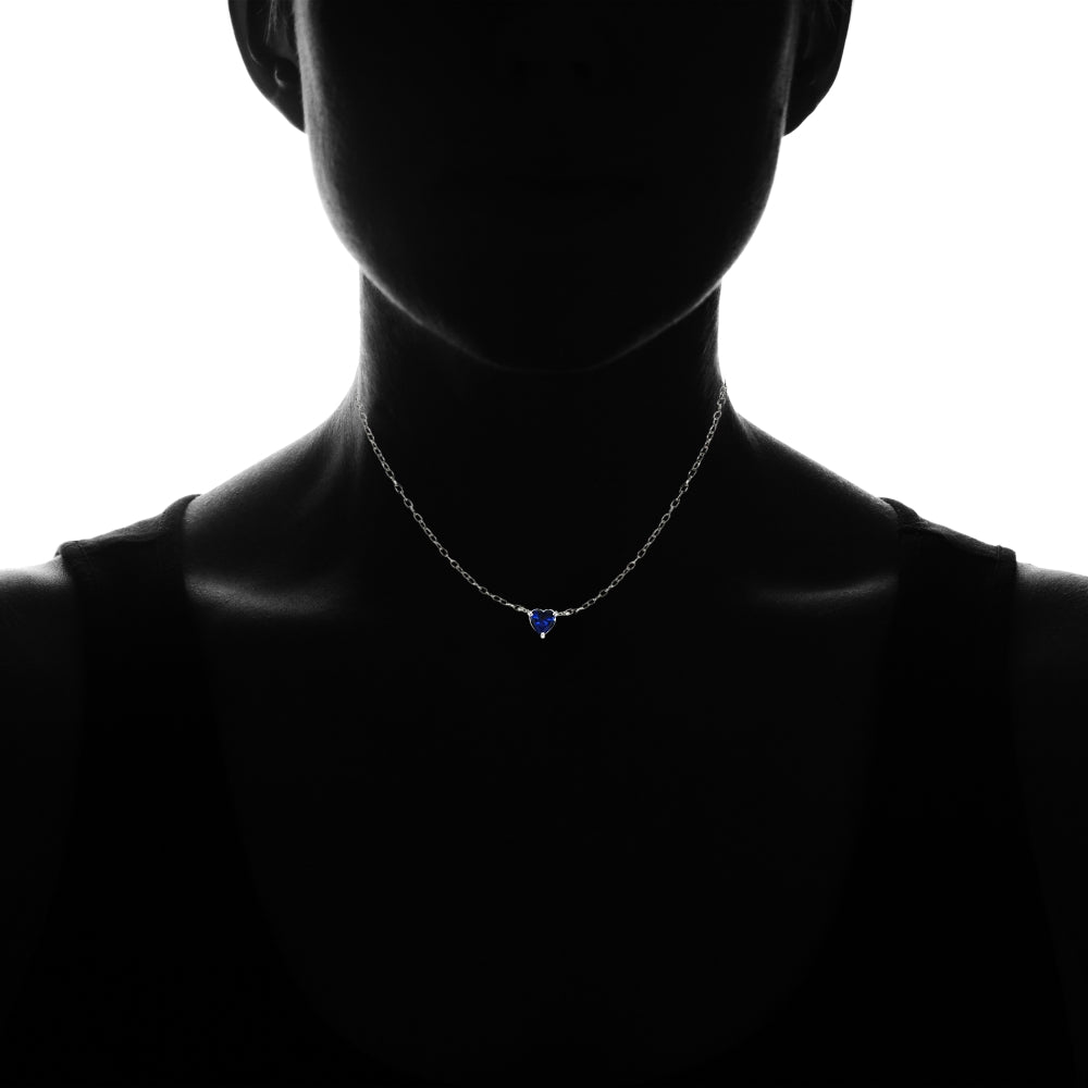 Sterling Silver Small Dainty Created Blue Sapphire Choker Necklace-4