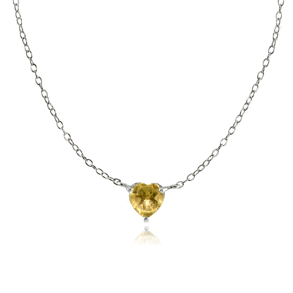 Sterling Silver Small Dainty Citrine Heart Choker Necklace