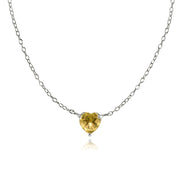 Sterling Silver Small Dainty Citrine Heart Choker Necklace