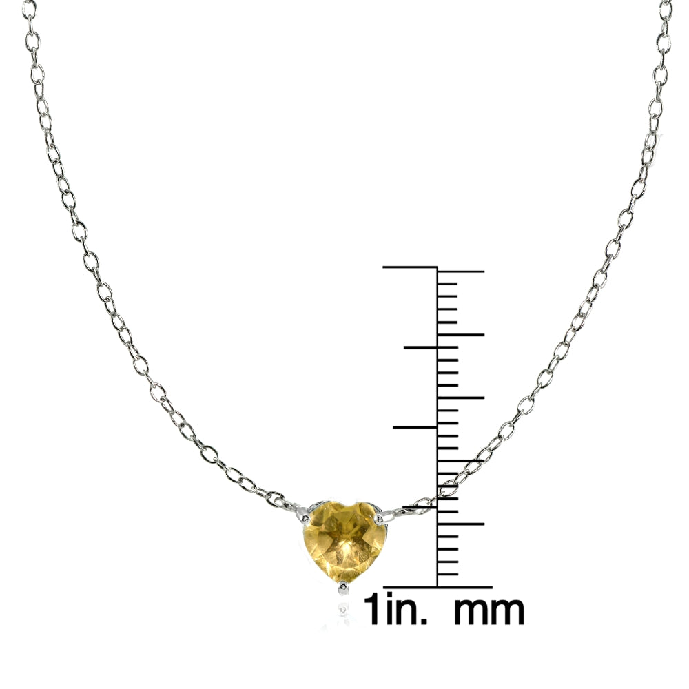 Sterling Silver Small Dainty Citrine Heart Choker Necklace-3