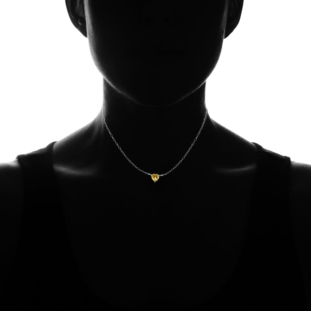 Sterling Silver Small Dainty Citrine Heart Choker Necklace-4