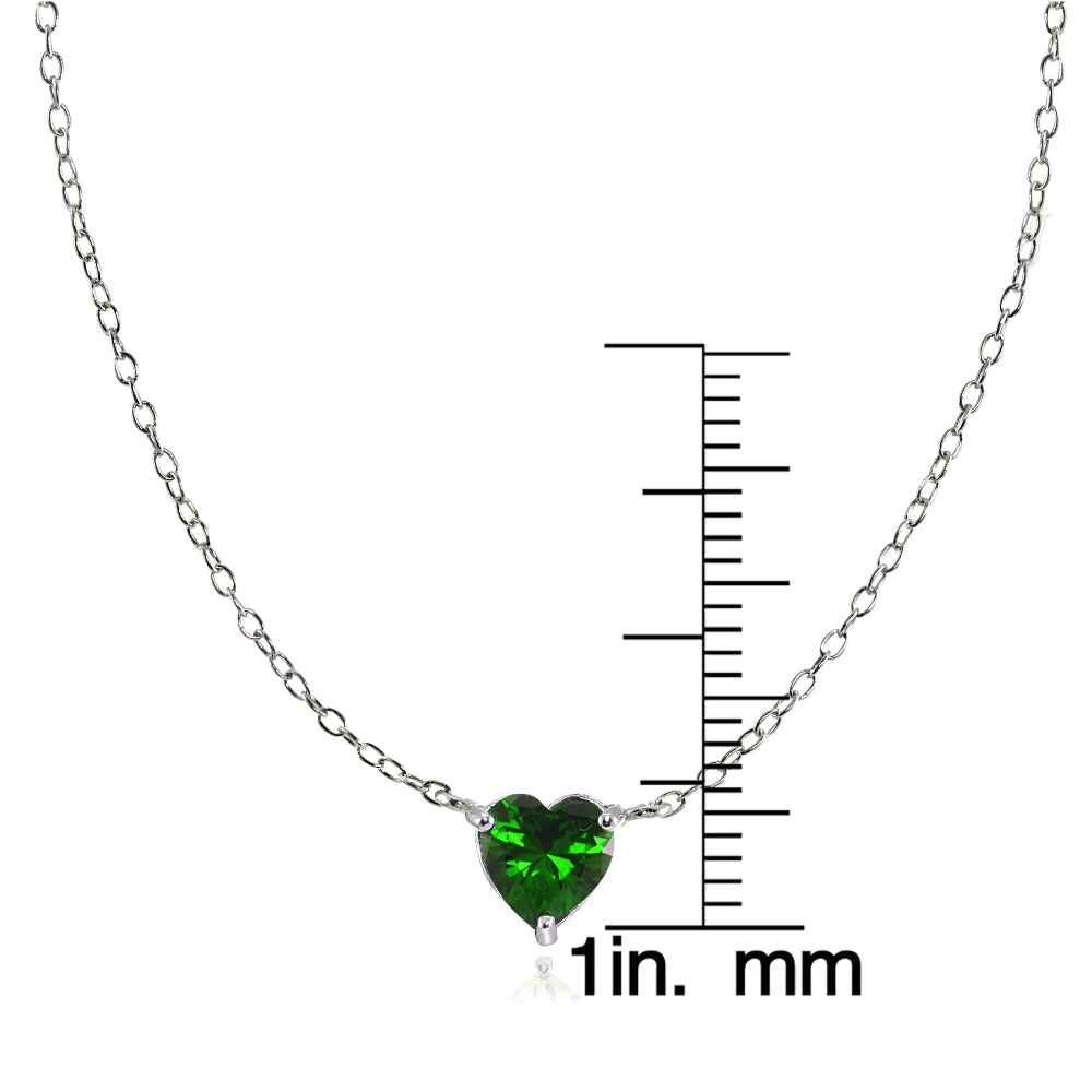 Sterling Silver Small Dainty Simulated Emerald Heart Choker Necklace-3