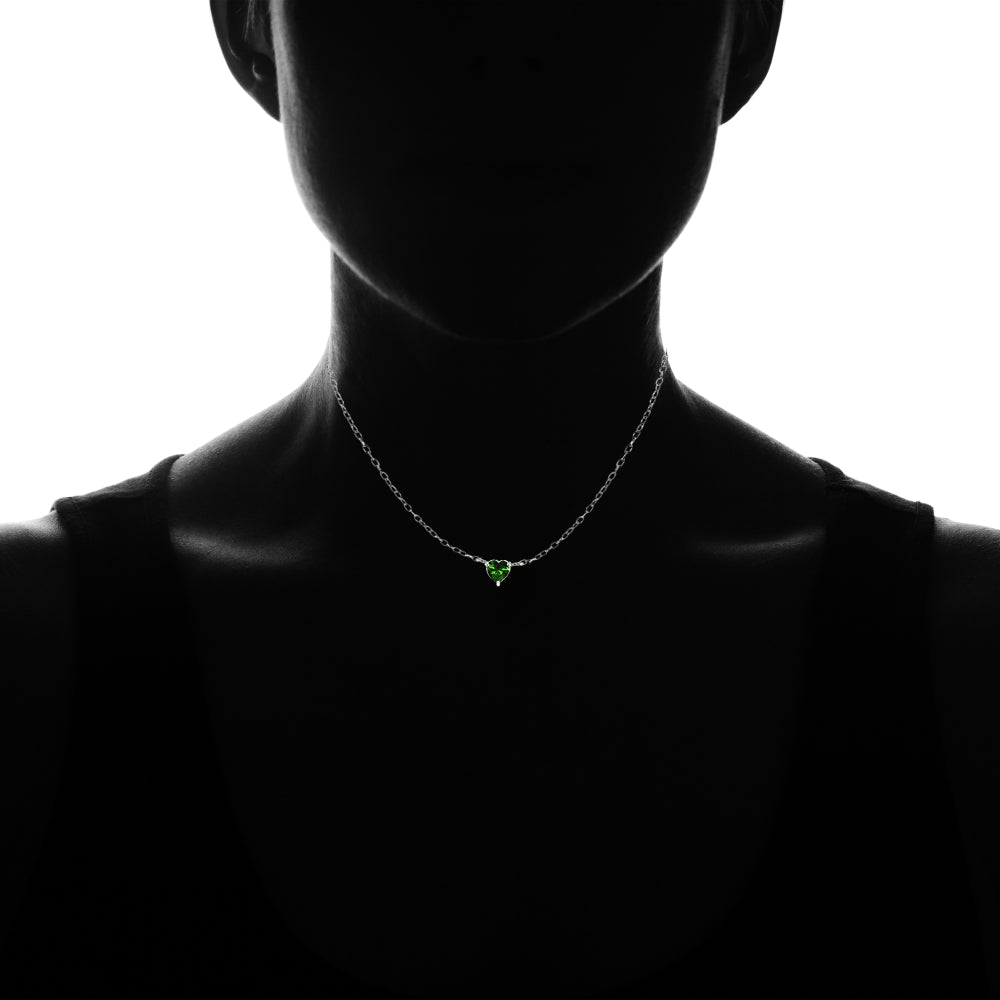 Sterling Silver Small Dainty Simulated Emerald Heart Choker Necklace-4