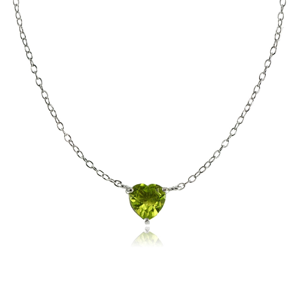 Sterling Silver Small Dainty Peridot Heart Choker Necklace