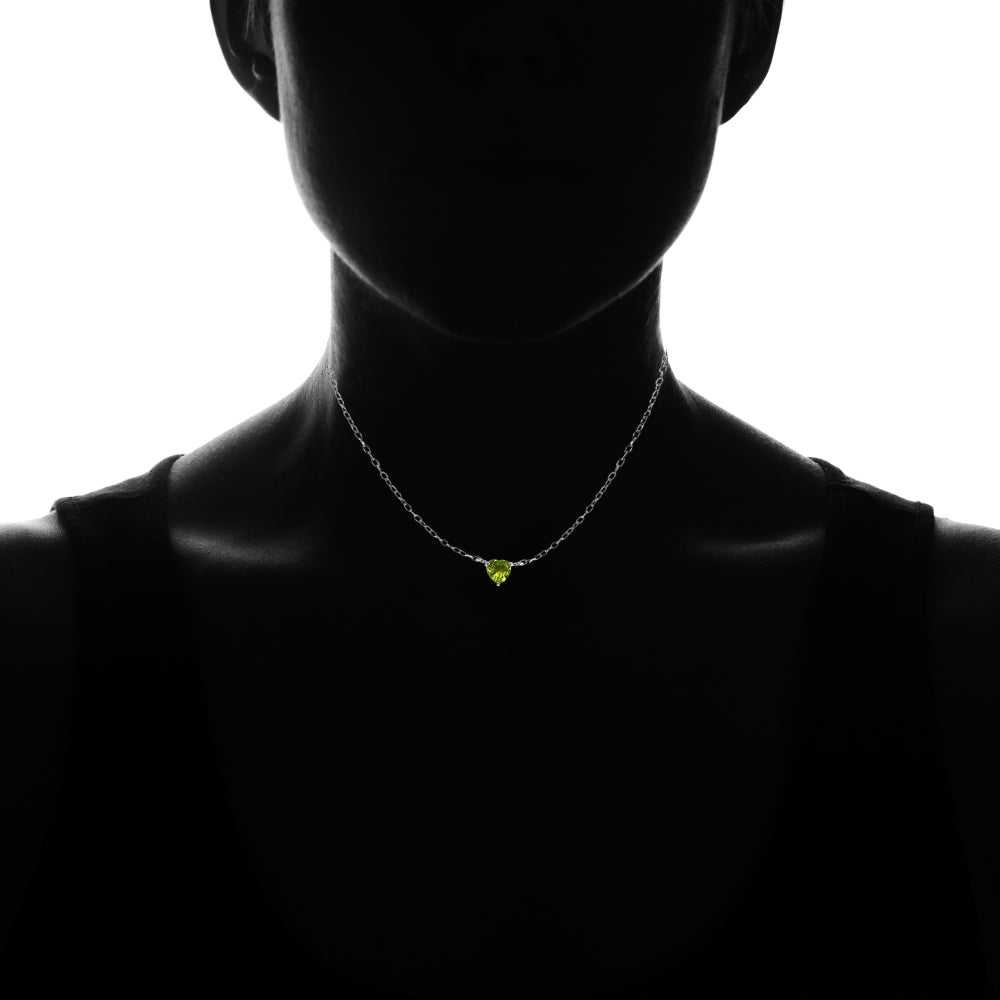 Sterling Silver Small Dainty Peridot Heart Choker Necklace-4