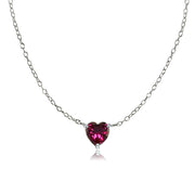 Sterling Silver Small Dainty Created Ruby Heart Choker Necklace