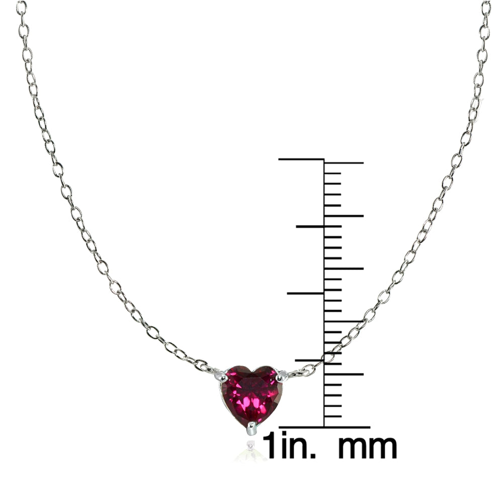 Sterling Silver Small Dainty Created Ruby Heart Choker Necklace-2