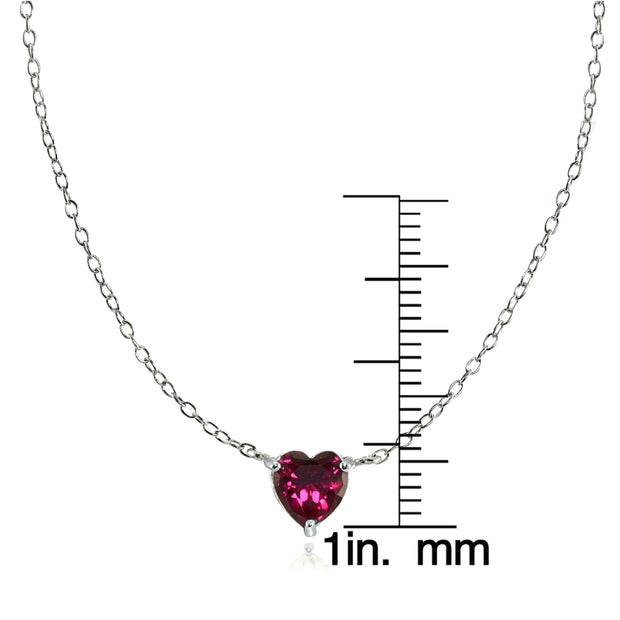 Sterling Silver Small Dainty Created Ruby Heart Choker Necklace