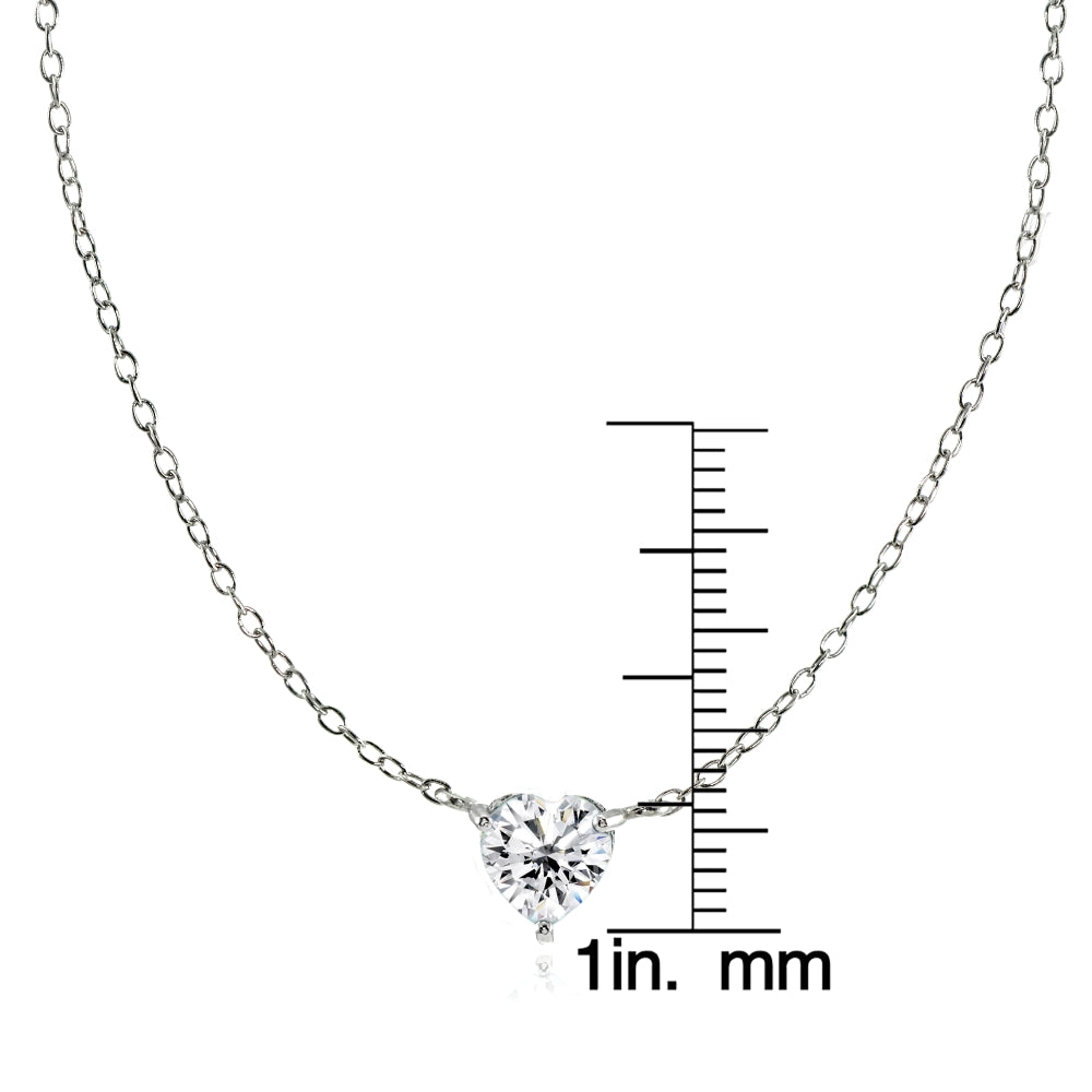 Sterling Silver Small Dainty Cubic Zirconia Heart Choker Necklace-2