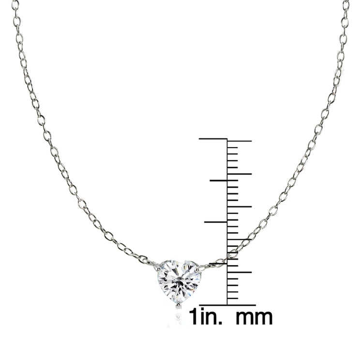 Sterling Silver Small Dainty Cubic Zirconia Heart Choker Necklace