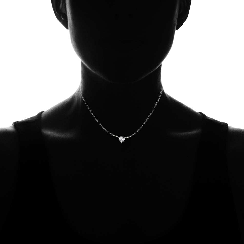 Sterling Silver Small Dainty Cubic Zirconia Heart Choker Necklace-3