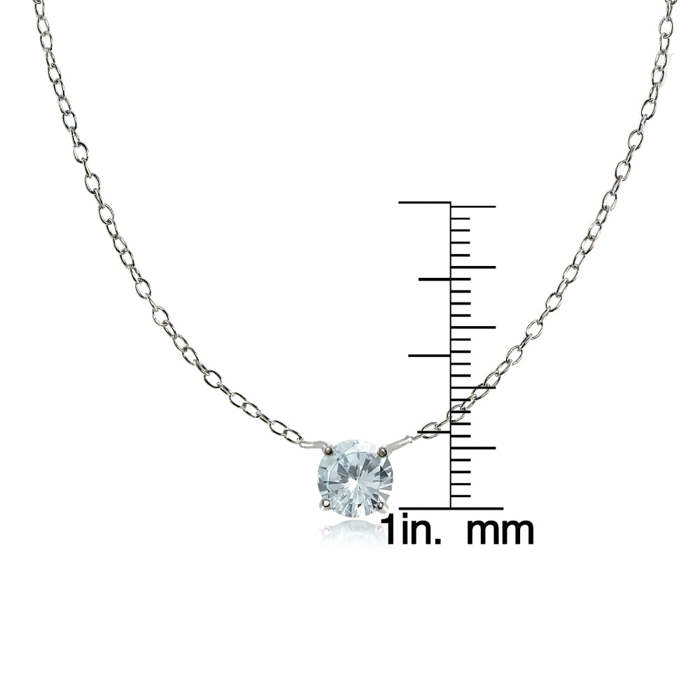 Sterling Silver Small Dainty Round Aquamarine Choker Necklace-2