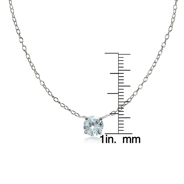 Sterling Silver Small Dainty Round Aquamarine Choker Necklace