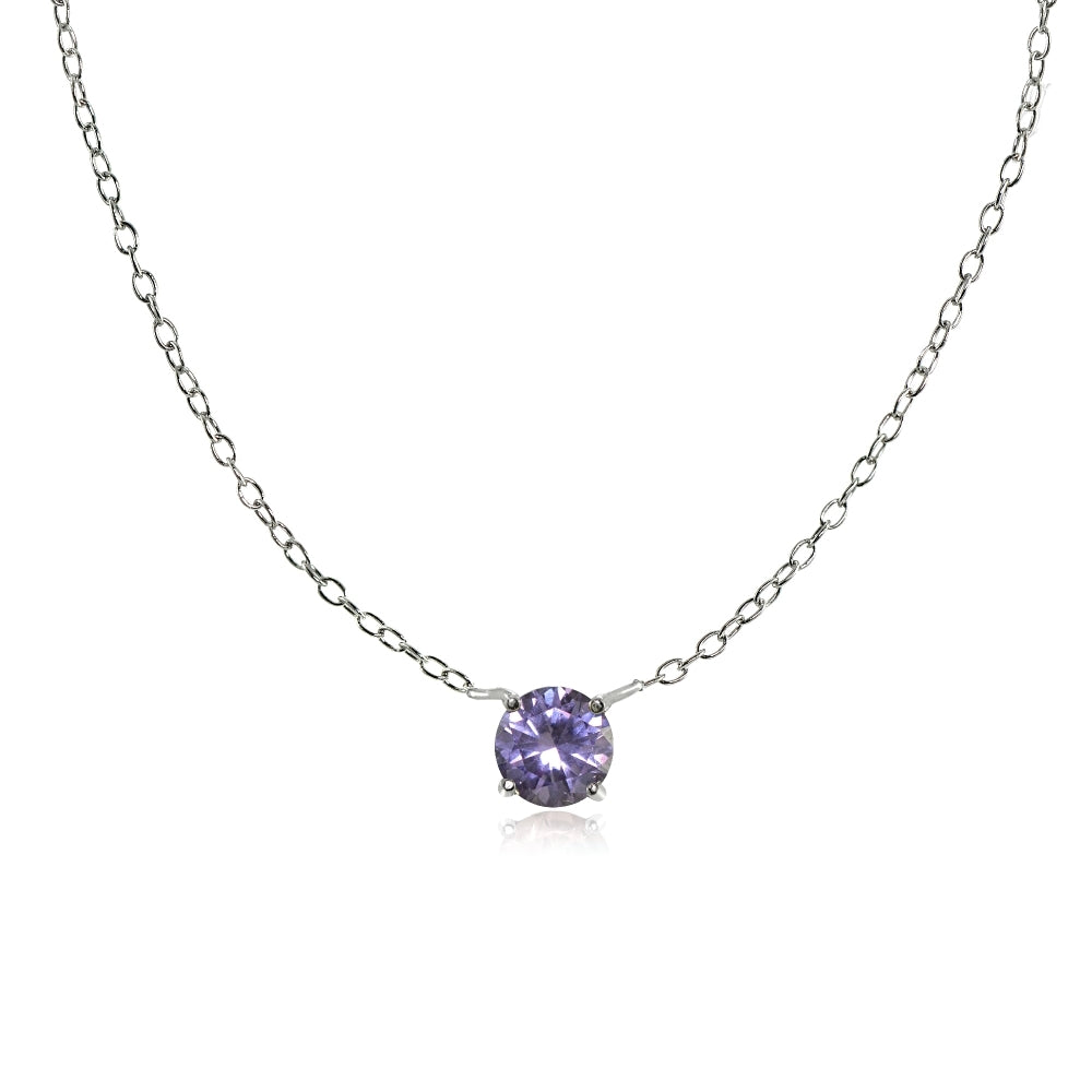 Sterling Silver Small Dainty Round Created Alexandrite Choker Necklace