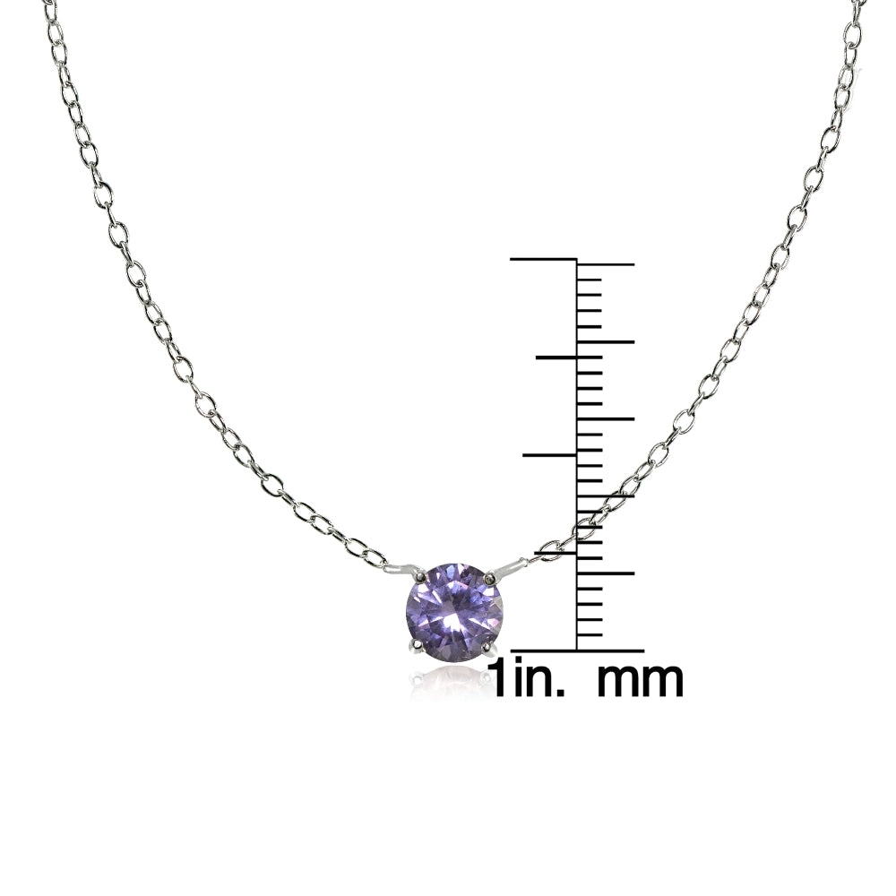 Sterling Silver Small Dainty Round Created Alexandrite Choker Necklace-2
