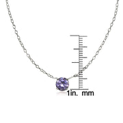 Sterling Silver Small Dainty Round Created Alexandrite Choker Necklace