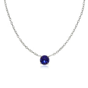 Sterling Silver Small Dainty Round Created Blue Sapphire Choker Necklace
